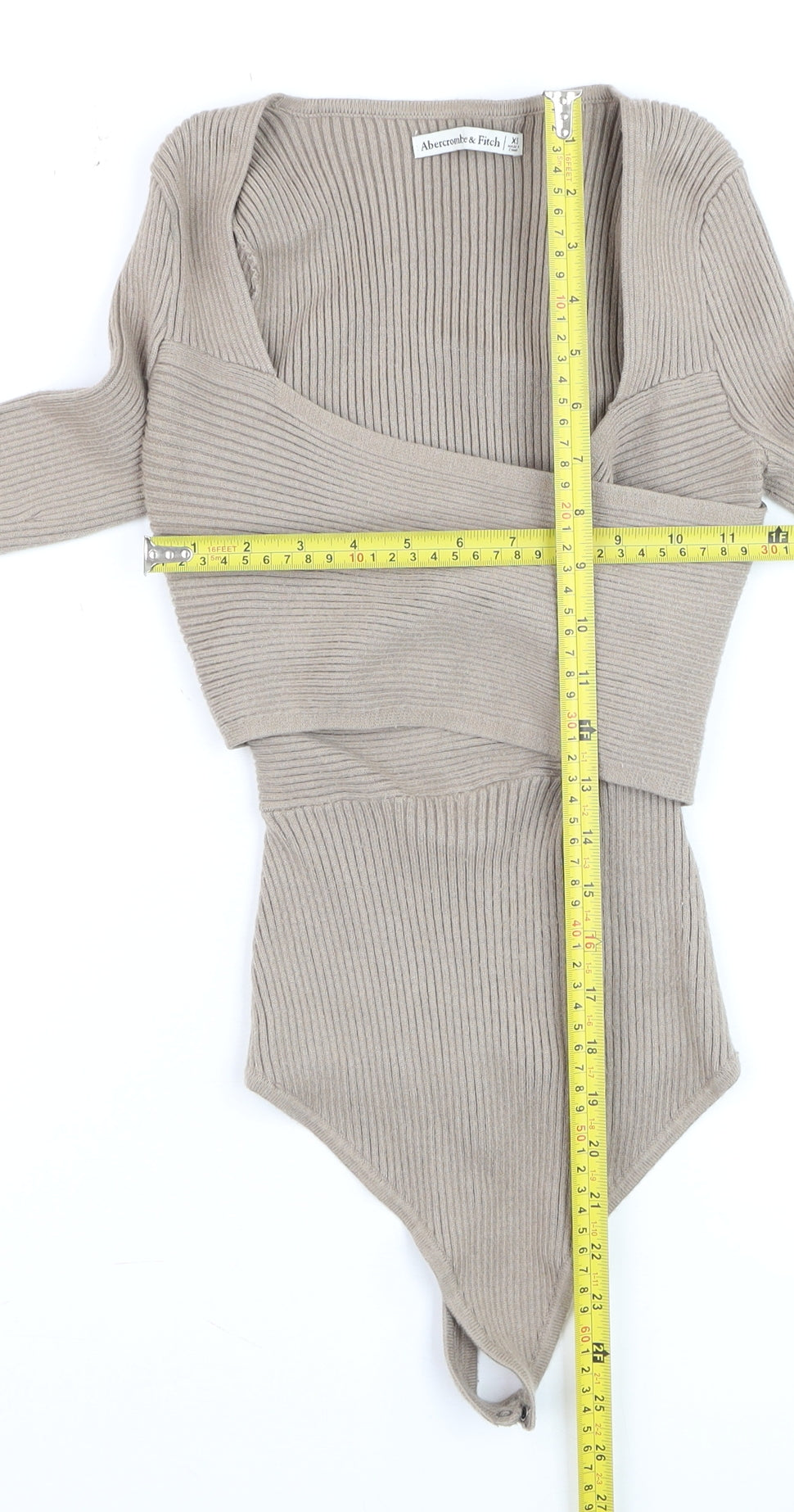 Abercrombie & Fitch Women Beige XS Ribbed Cropped Bodysuit Top