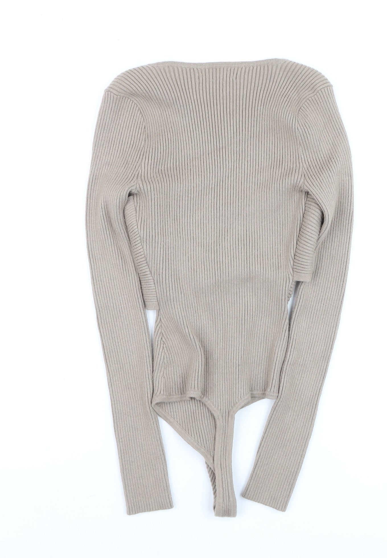 Abercrombie & Fitch Women Beige XS Ribbed Cropped Bodysuit Top