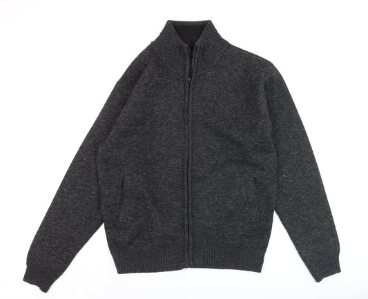 J.J. Willis Men's Grey Full Zip High Neck Lined Jumper Size M
