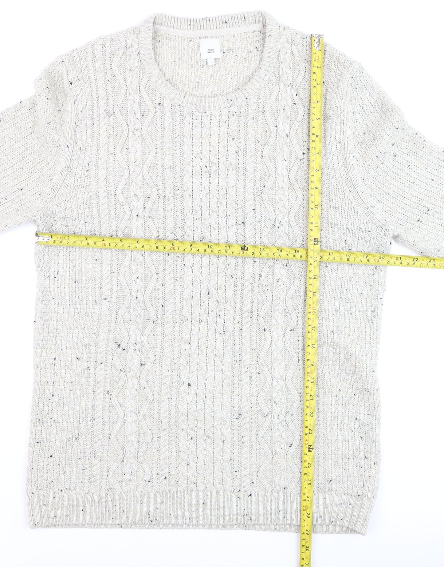 River Island Mens Beige Cable-Knit Crew Neck Jumper Size L