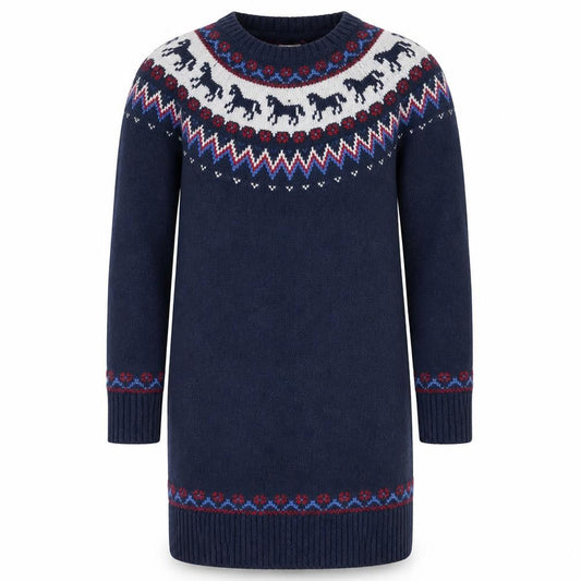 FatFace Girls Blue Fair Isle Knit Sweater Dress 11-12 Years Winter Casual