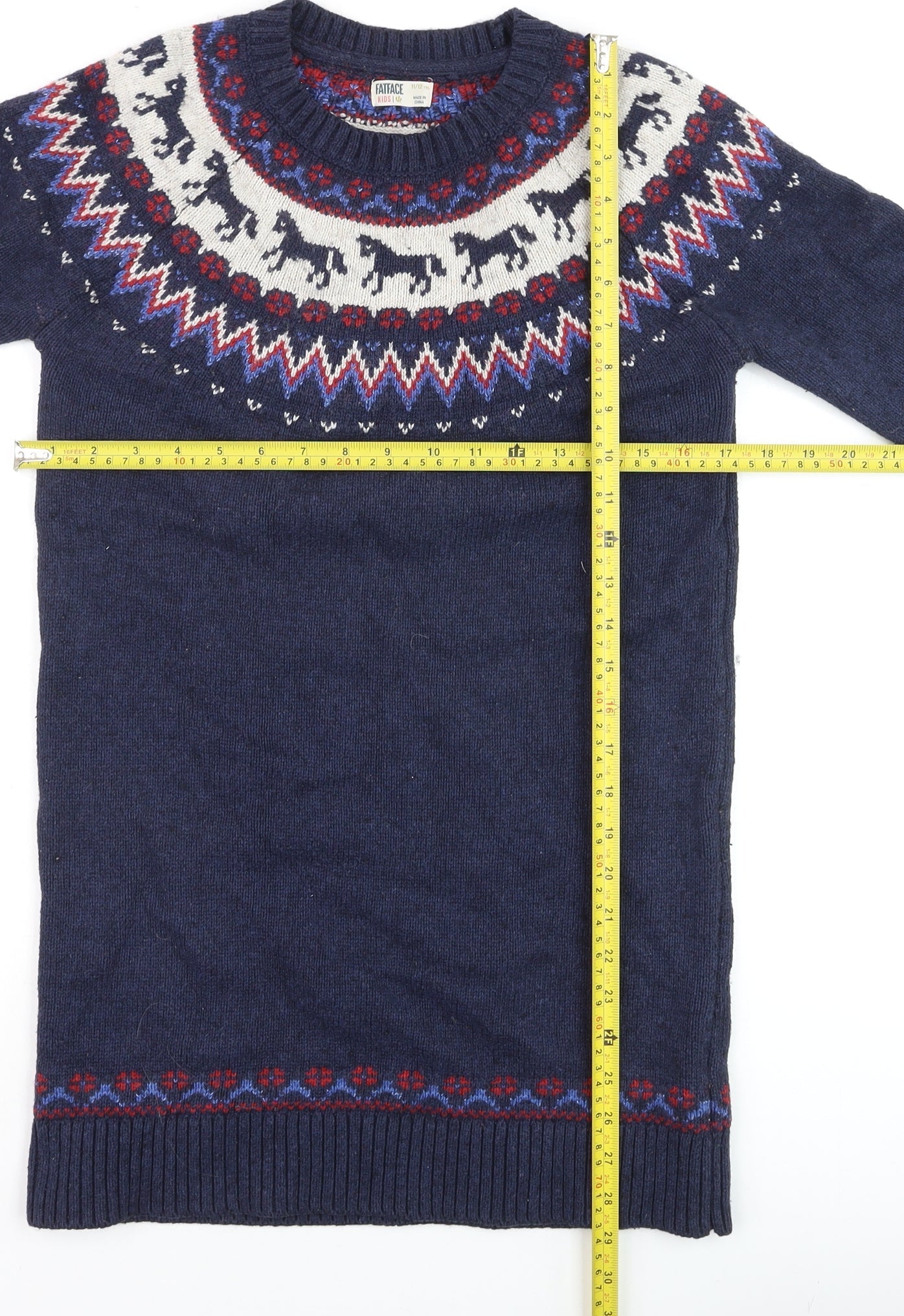 FatFace Girls Blue Fair Isle Knit Sweater Dress 11-12 Years Winter Casual