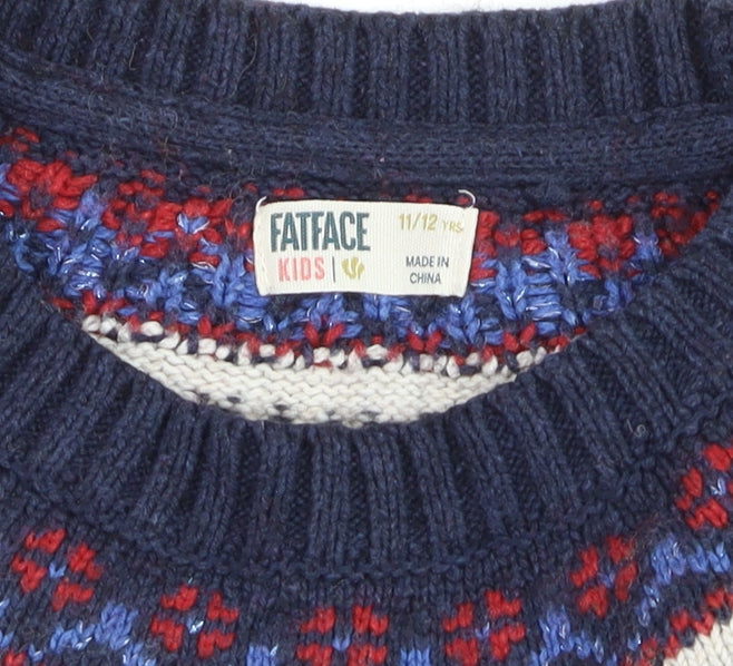 FatFace Girls Blue Fair Isle Knit Sweater Dress 11-12 Years Winter Casual
