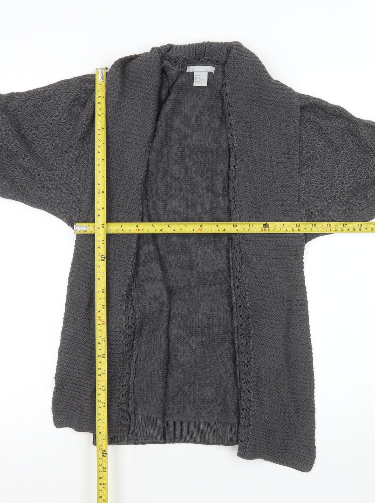 H&M Women’s Grey Knit Cardigan Size 8 Belted Open Front