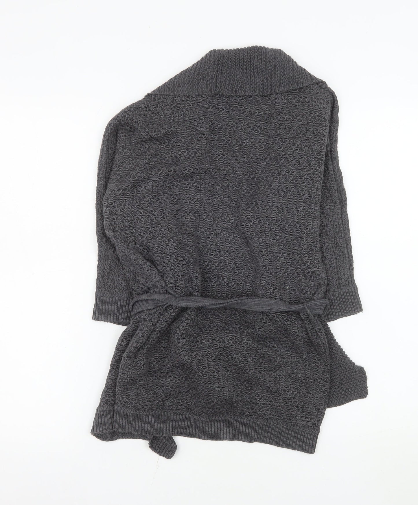 H&M Women’s Grey Knit Cardigan Size 8 Belted Open Front