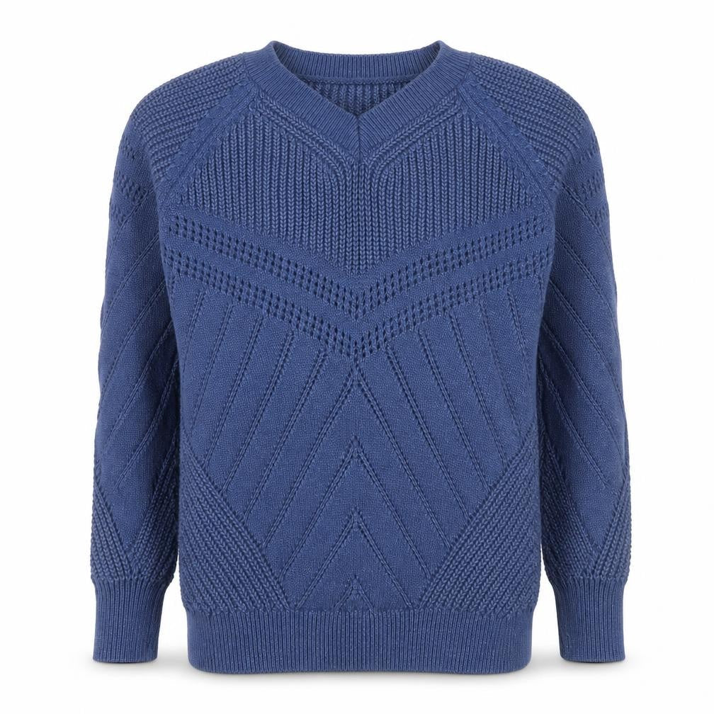 Marks & Spencer Men's Blue V-Neck Chunky Knit Cotton Jumper Size S
