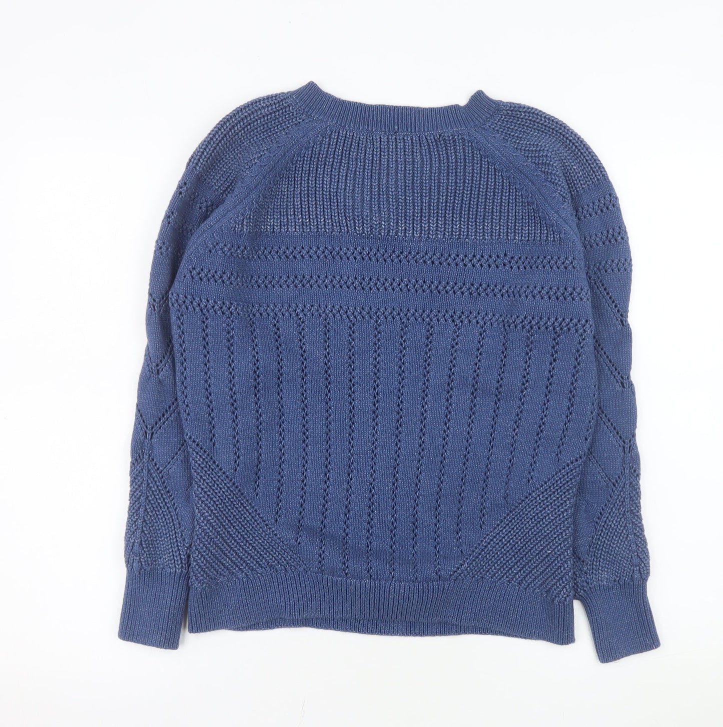 Marks and Spencer Men's Blue V-Neck Chunky Knit Cotton Jumper Size S