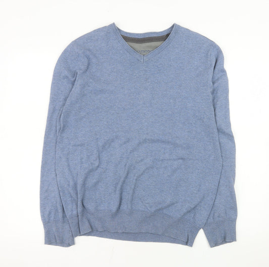 Rocha John Rocha Men's Blue Cotton V-Neck Jumper Size M
