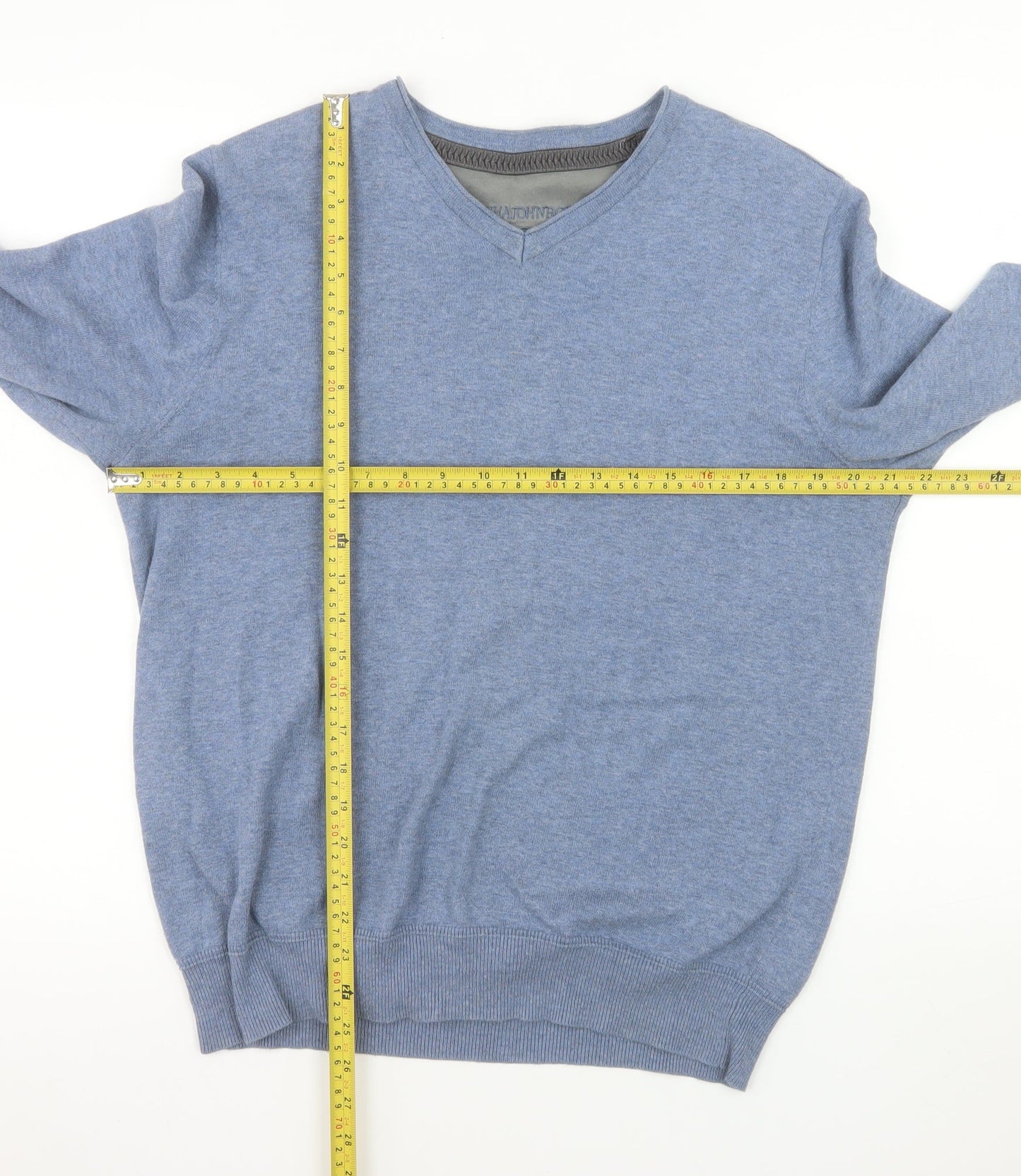 Rocha John Rocha Men's Blue Cotton V-Neck Jumper Size M