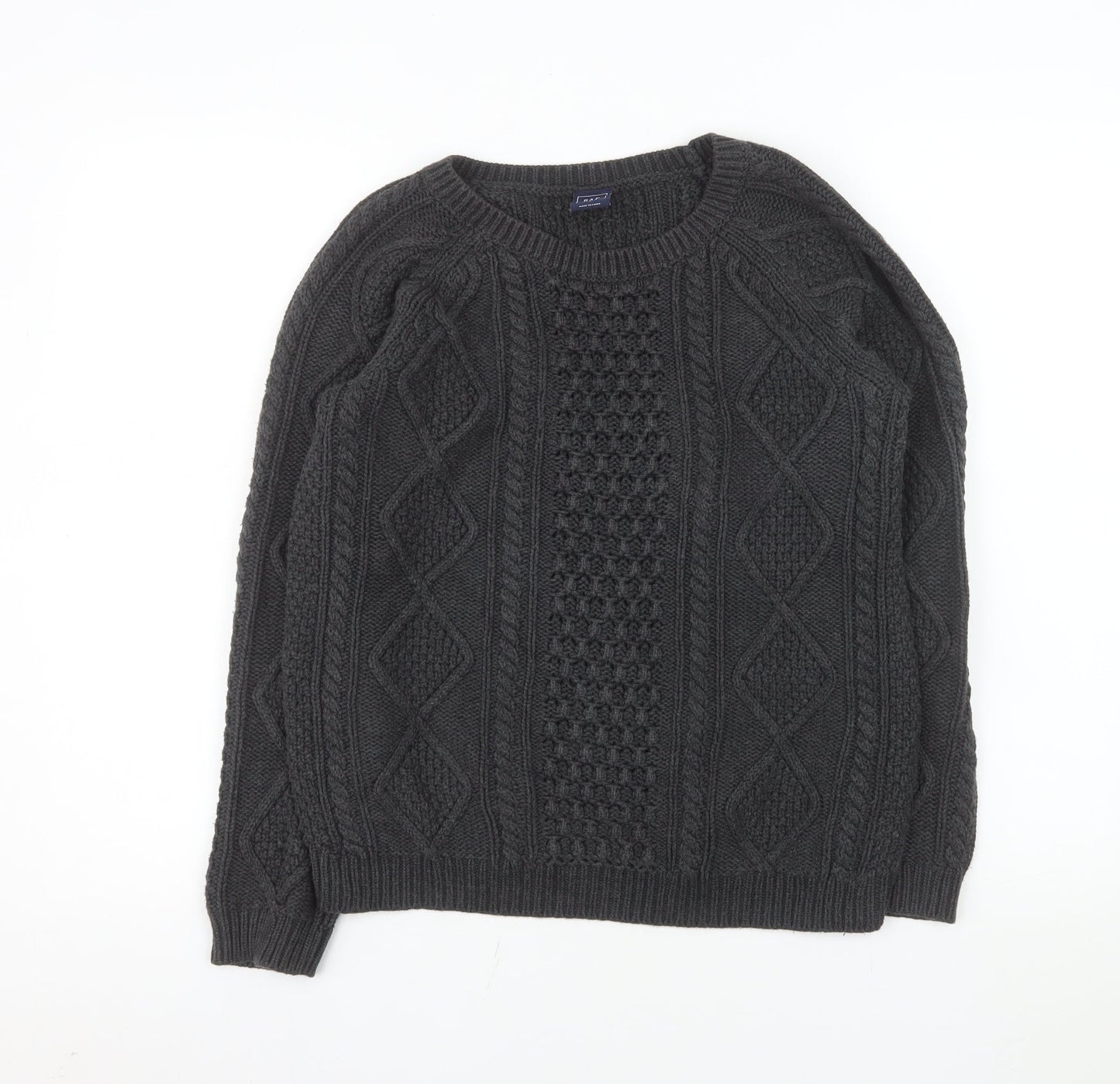 GAP Men's Grey Cable-Knit Cotton Crew Neck Jumper Size M