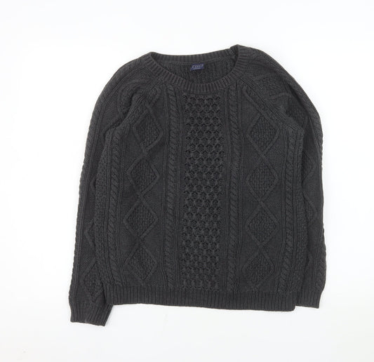 GAP Men's Grey Cable-Knit Cotton Crew Neck Jumper Size M