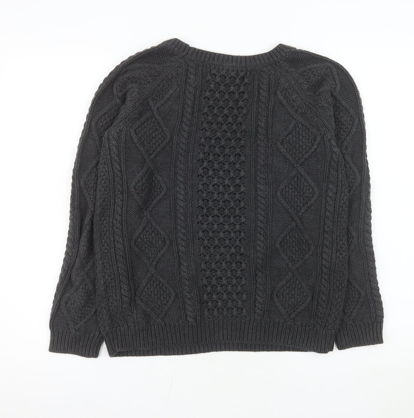 GAP Men's Grey Cable-Knit Cotton Crew Neck Jumper Size M