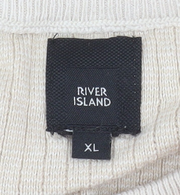 River Island Men’s Beige XL Pullover Crew Neck Cotton Blend Jumper