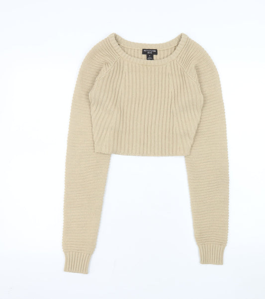 PrettyLittleThing Women Beige Petite M Rib Knit Pullover Jumper