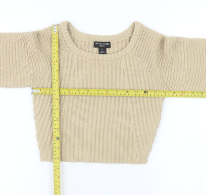 PRETTYLITTLETHING Women Beige Petite M Rib Knit Pullover Jumper