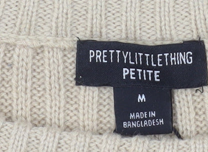 PRETTYLITTLETHING Women Beige Petite M Rib Knit Pullover Jumper
