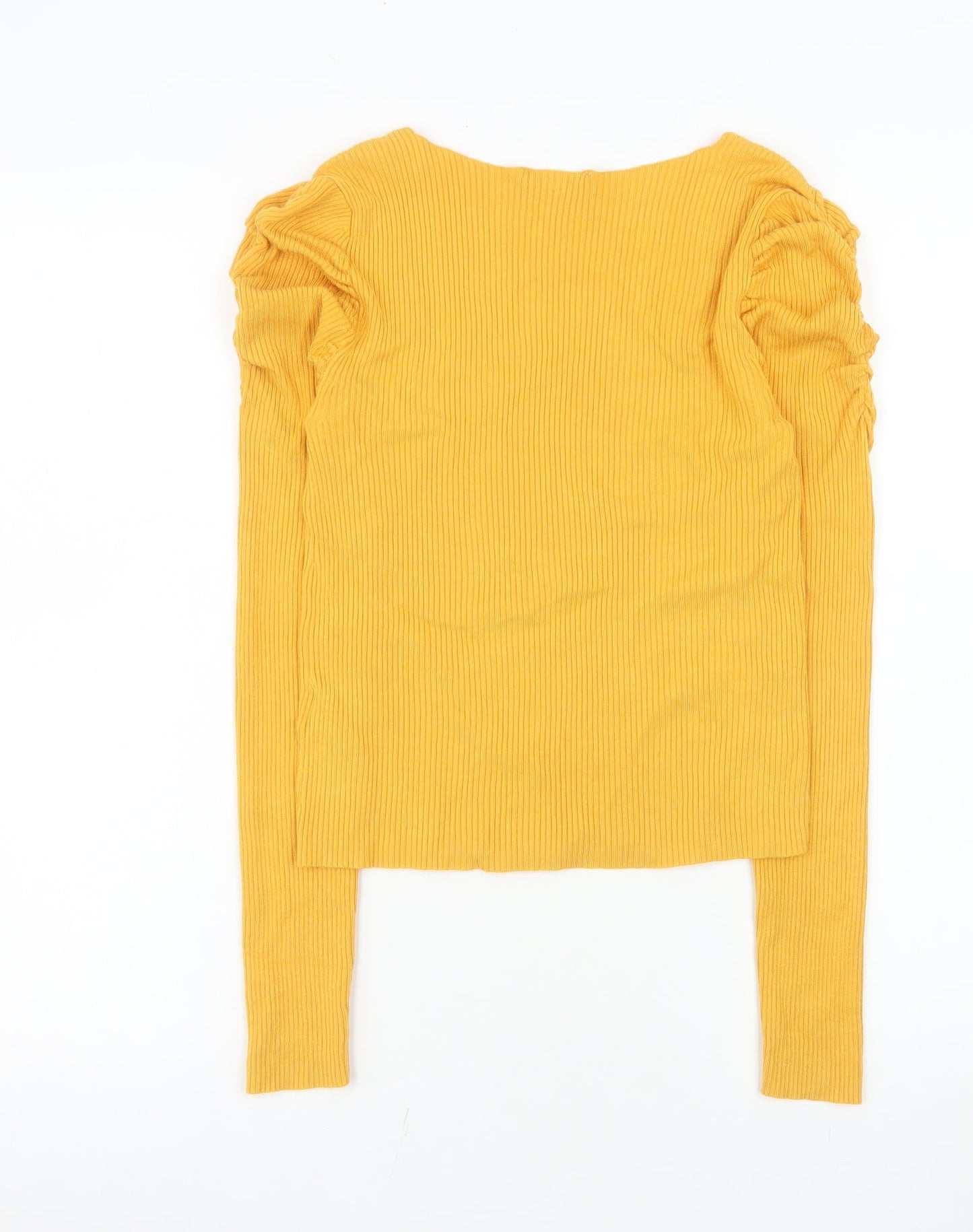 ASOS Women's Yellow Long Sleeve Square Neck Ribbed Top Size 10