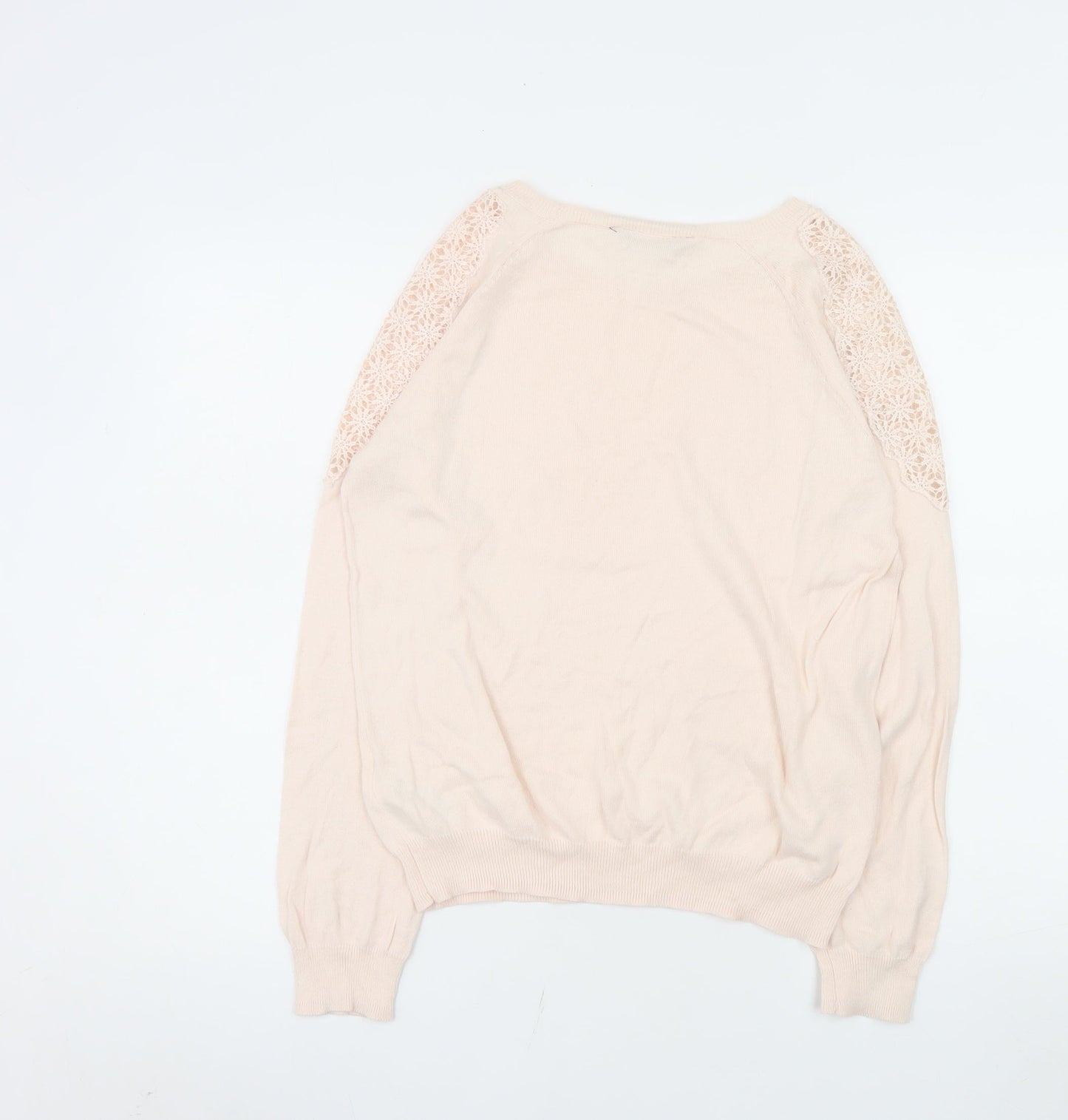 Dorothy Perkins Women Beige Lace Shoulder Cotton Knit Top Size 12
