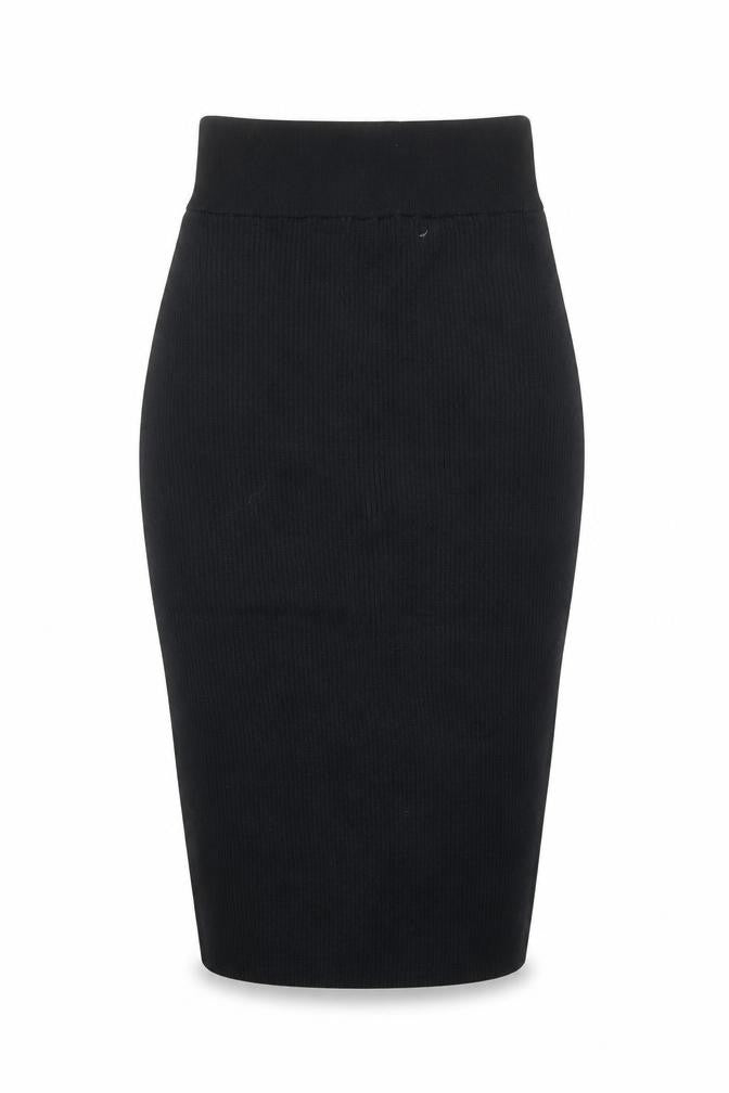Stella & Jamie Women’s Black XS Ribbed High Waist Midi Pencil Skirt