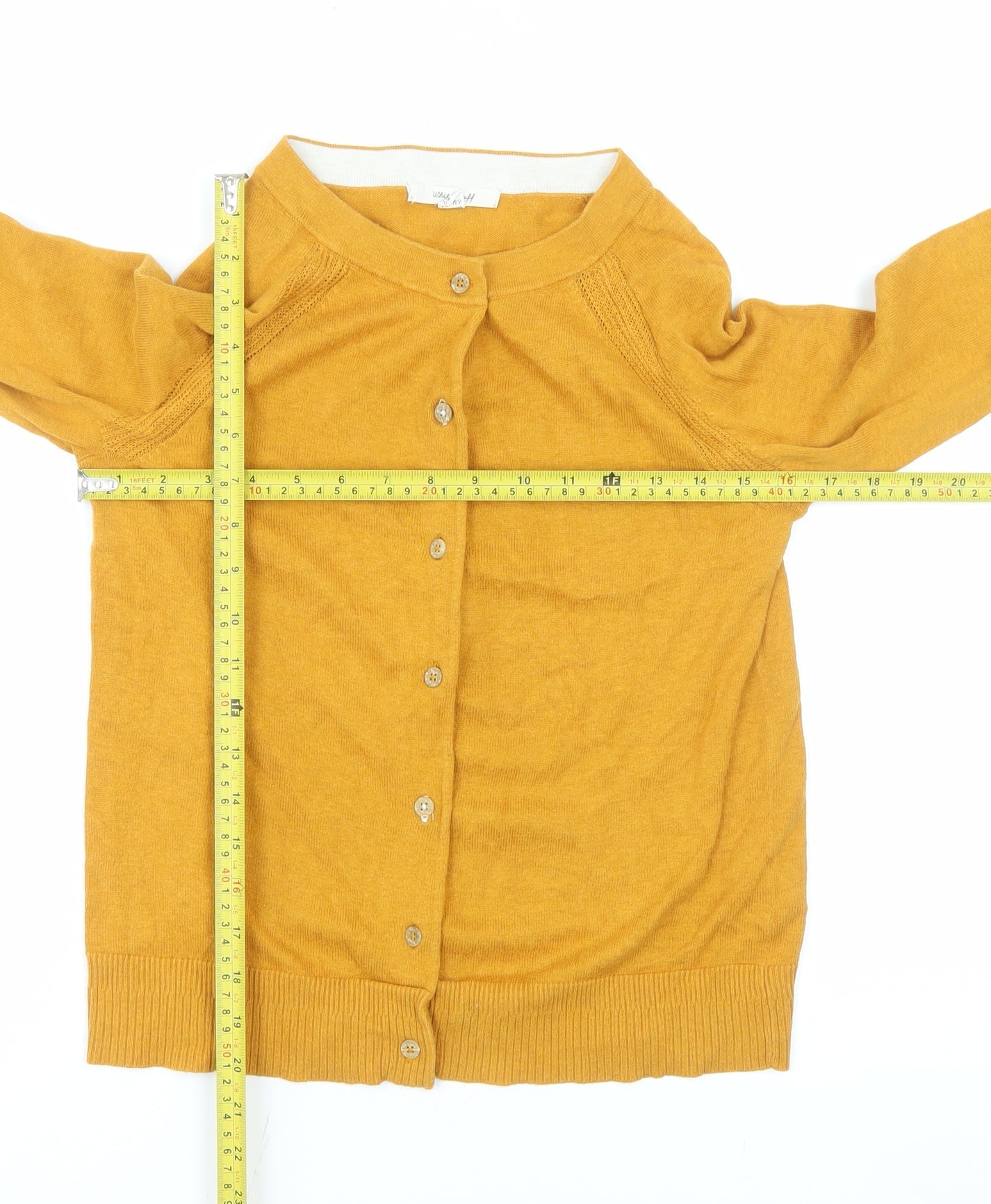 White Stuff Women Yellow Cotton Crew Neck Cardigan Size 8