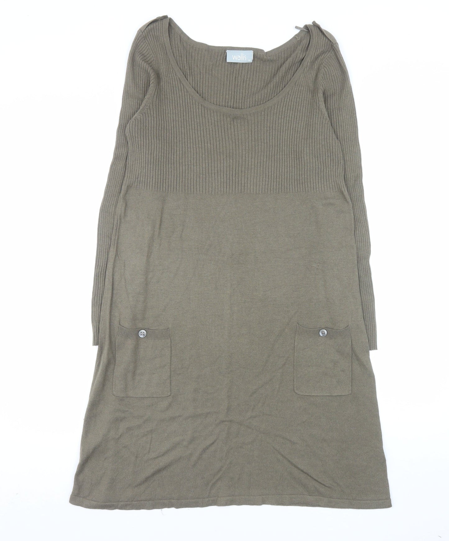 Wallis Women Brown Knit Jumper Dress M Long Sleeve Scoop Neck
