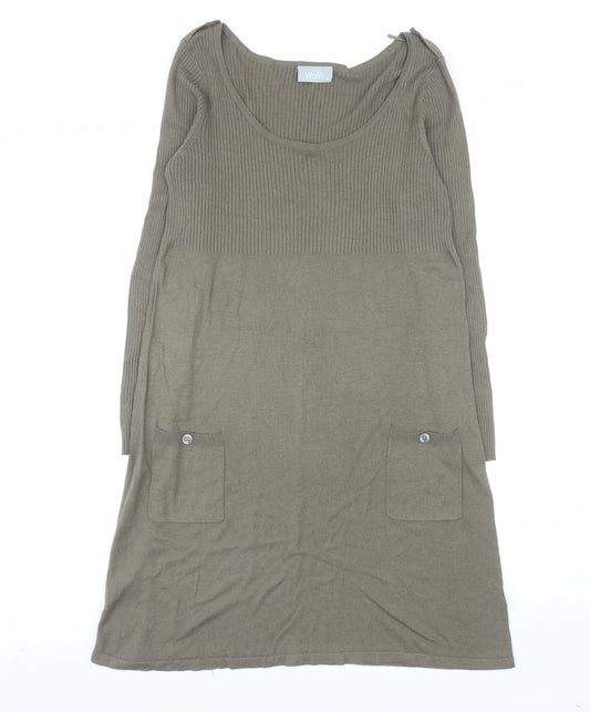 Wallis Women Brown Knit Jumper Dress M Long Sleeve Scoop Neck