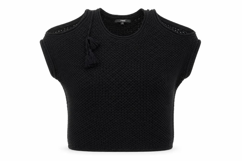 Next Women Black Sleeveless Open-Knit Pullover Jumper Size M