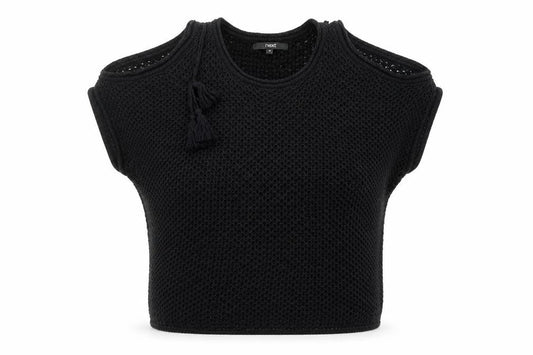 Next Women Black Sleeveless Open-Knit Pullover Jumper Size M