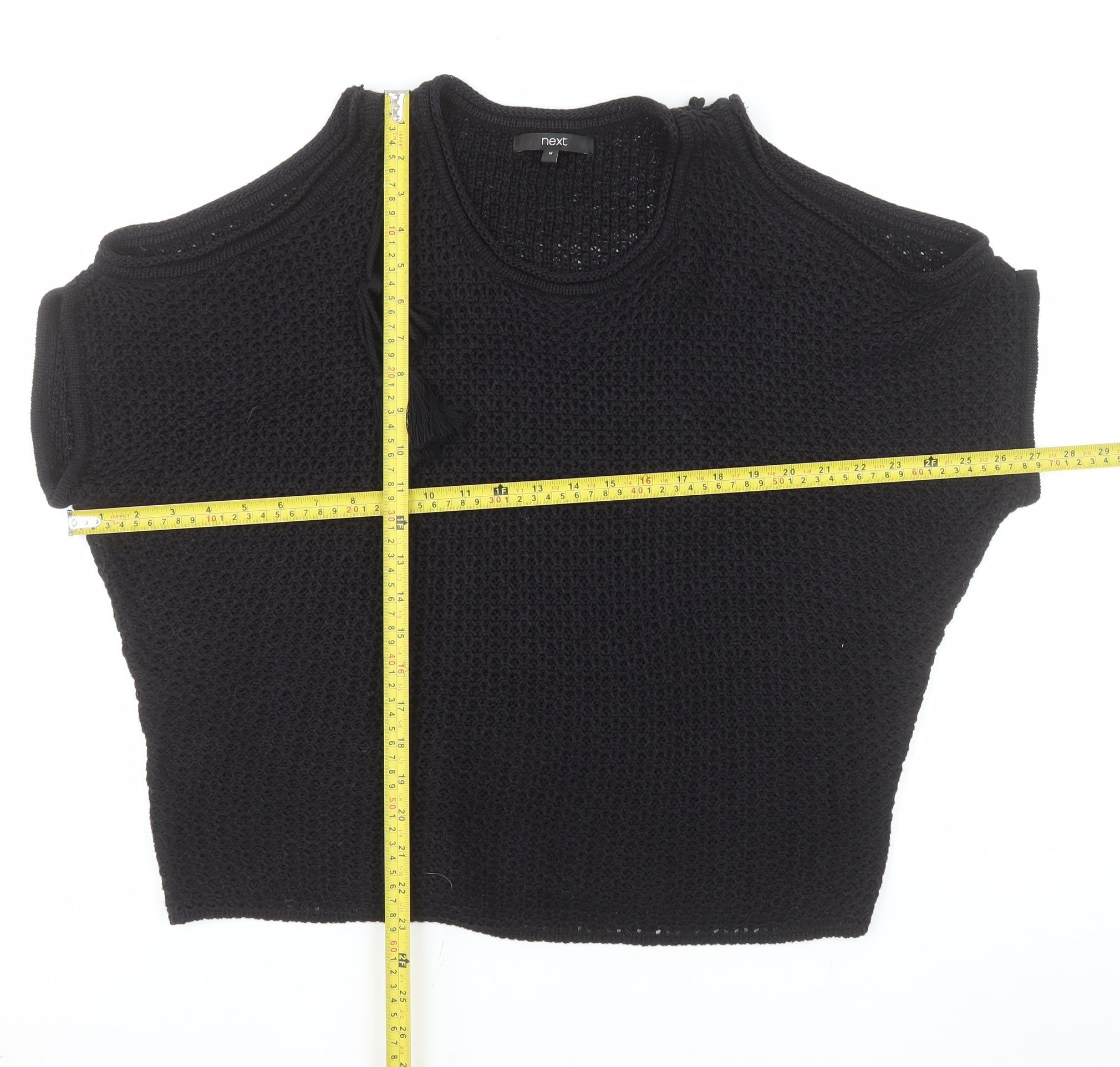 Next Women Black Sleeveless Open-Knit Pullover Jumper Size M