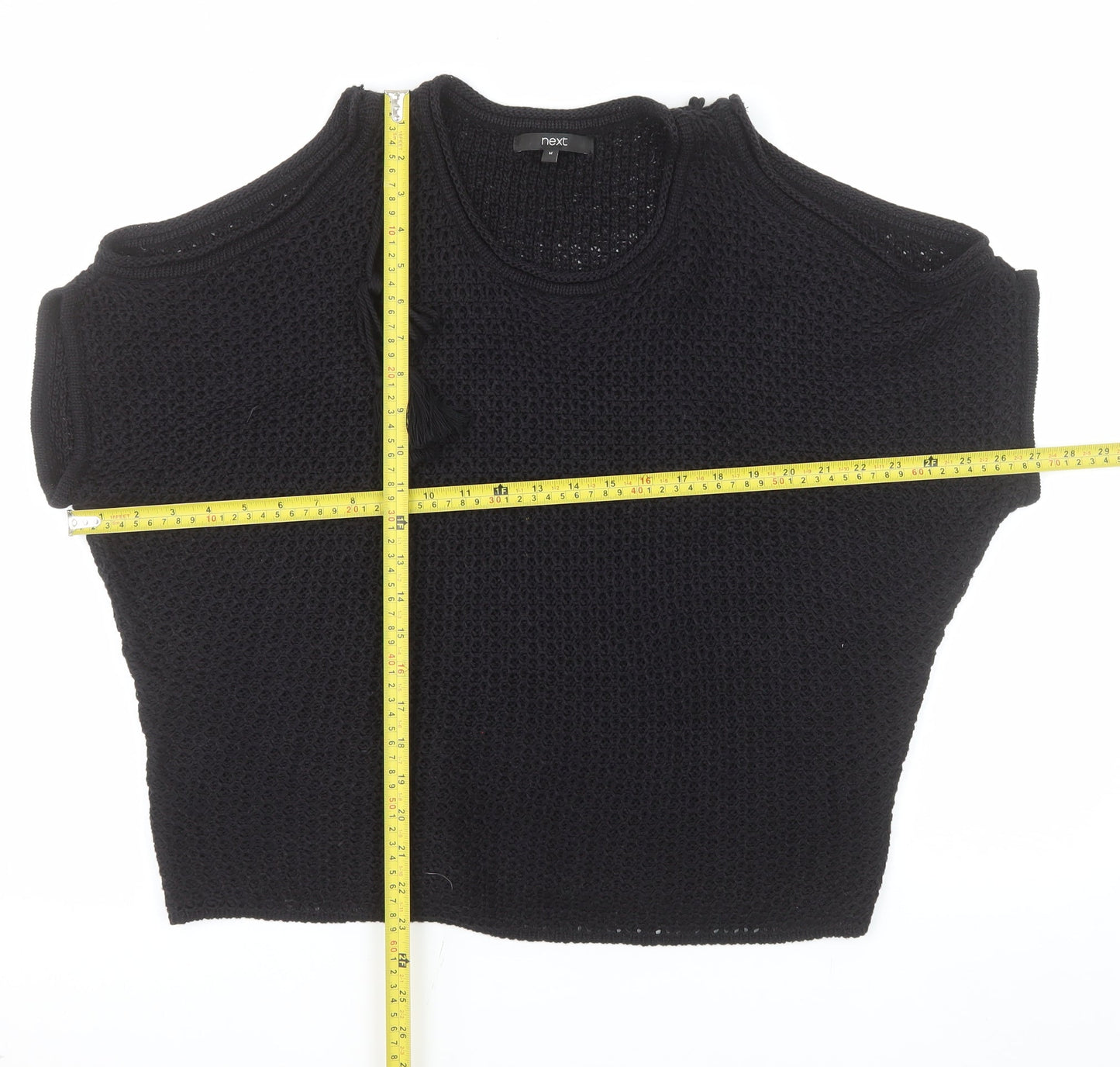 Next Women Black Sleeveless Open-Knit Pullover Jumper Size M