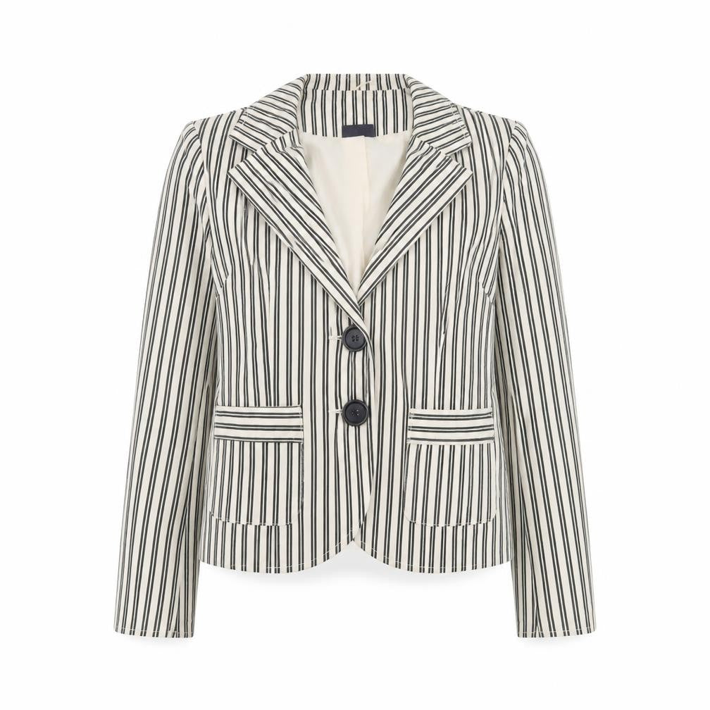 Pilot Women’s White Striped Cotton Stretch Blazer Jacket Size 12