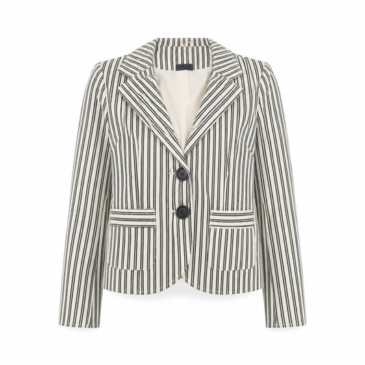 Pilot Women’s White Striped Cotton Stretch Blazer Jacket Size 12