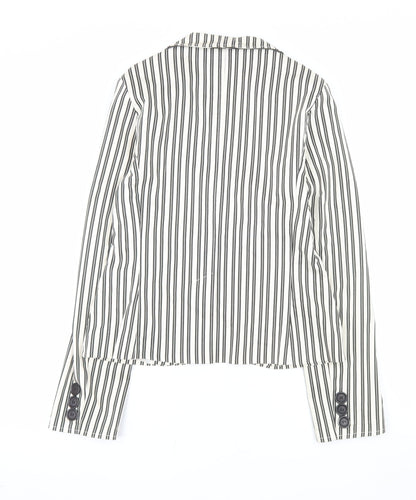 Pilot Women’s White Striped Cotton Stretch Blazer Jacket Size 12