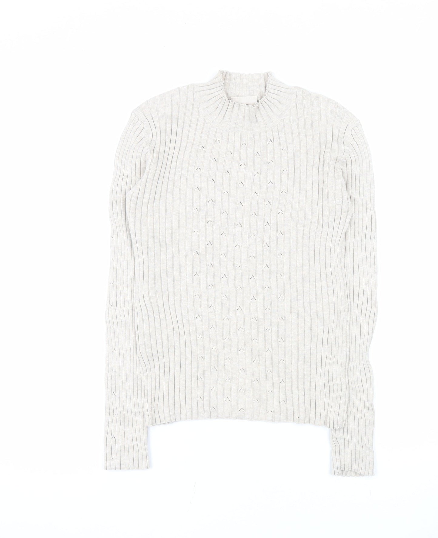 Laura Ashley Women’s Ivory Mock Neck Knit Cotton Jumper Size M