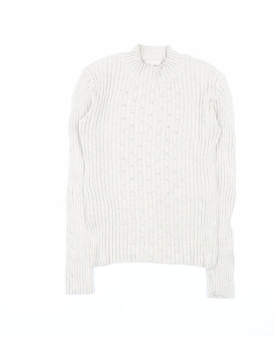 Laura Ashley Women’s Ivory Mock Neck Knit Cotton Jumper Size M