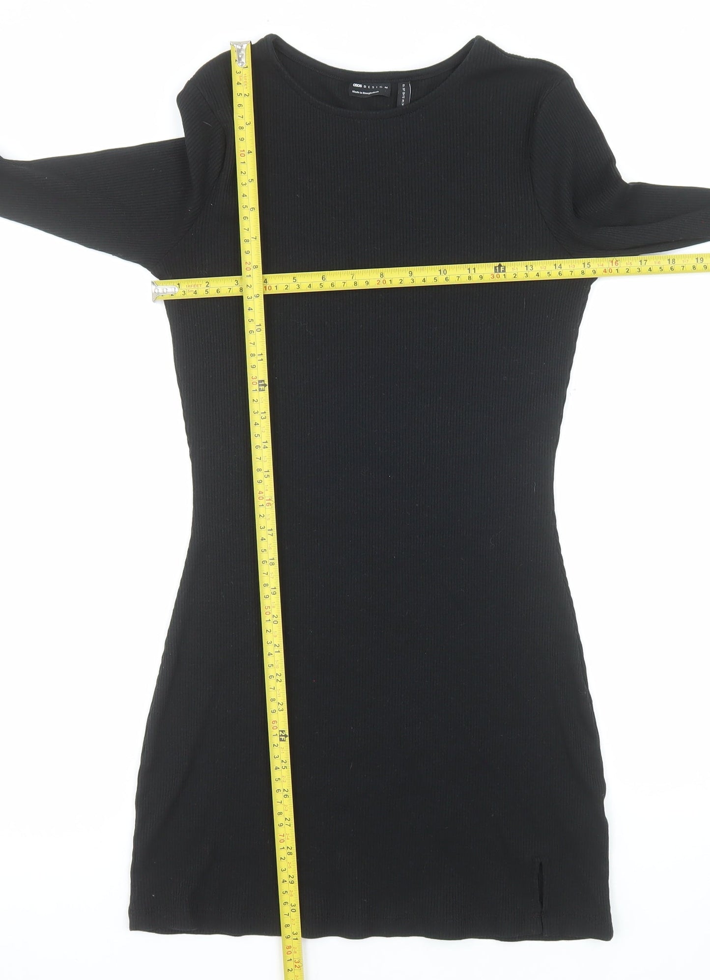 ASOS Women Black Size 14 Bodycon Long Sleeve Knit Dress