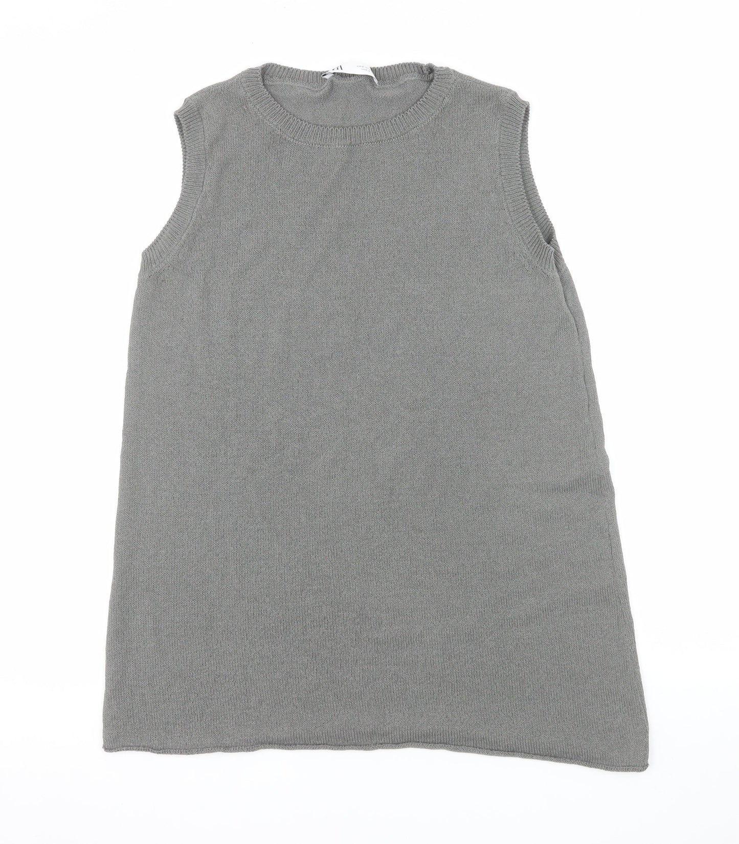 ZARA Women Grey Knit Sleeveless Vest Jumper Size M