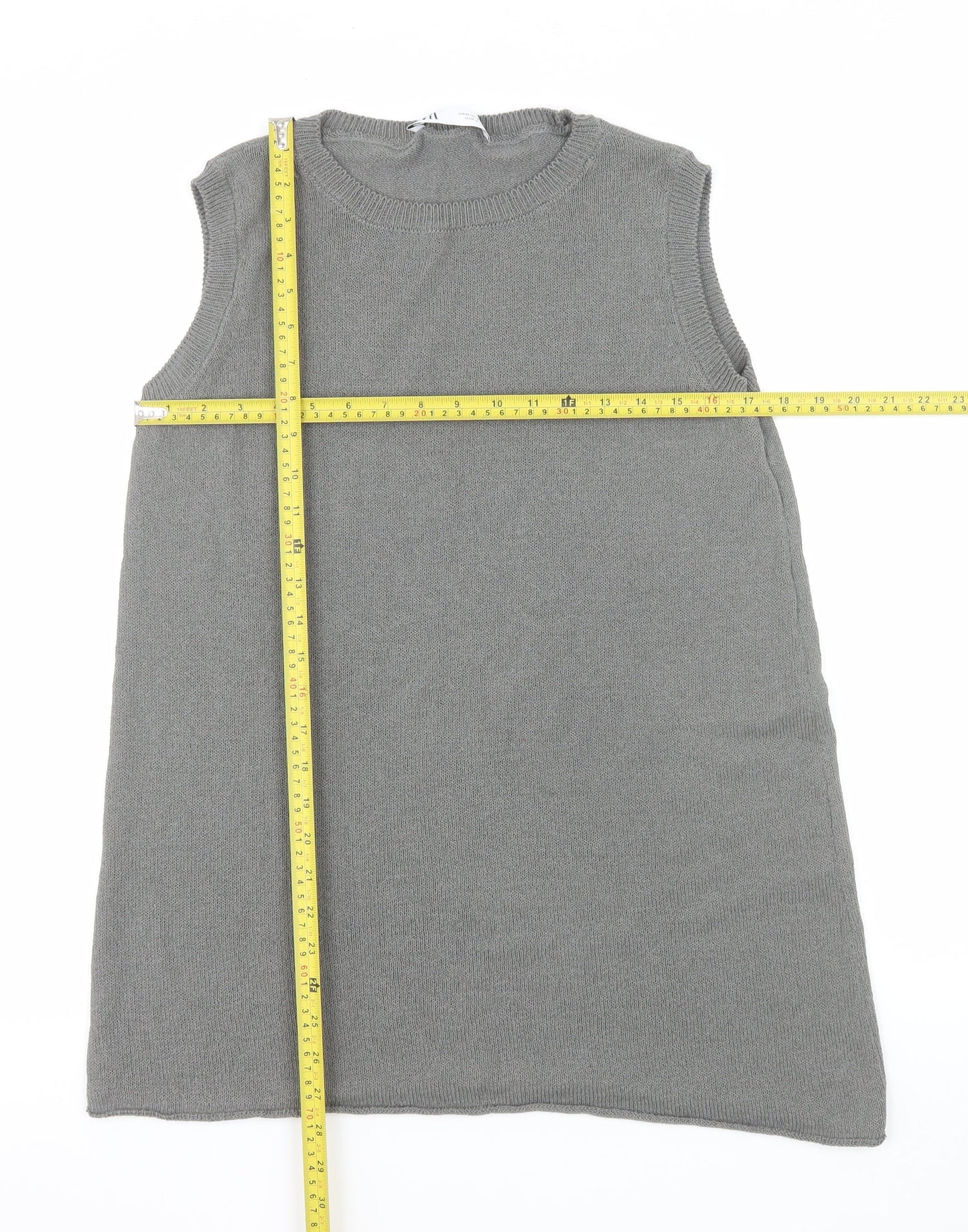 ZARA Women Grey Knit Sleeveless Vest Jumper Size M
