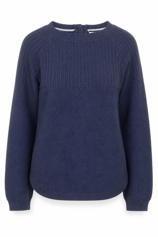 Fat Face Women's Blue Crew Neck Waffle-Knit Jumper UK 10