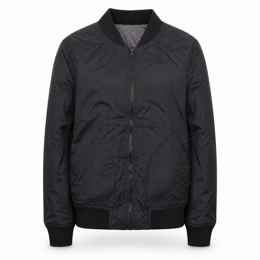 Front view of Very girls’ black bomber jacket 12 years lined full zip casual outerwear