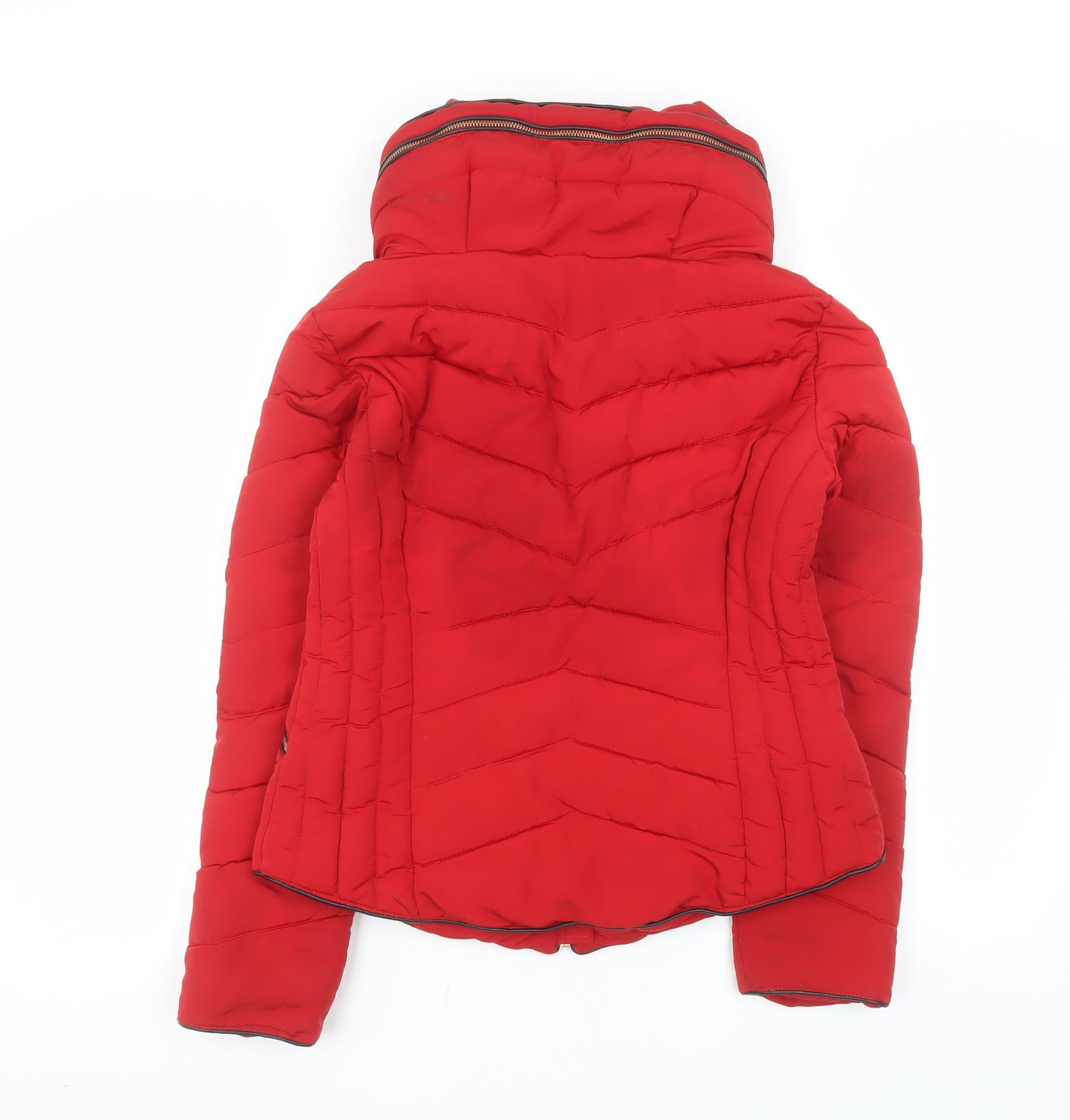 Zara Women Red Puffer Jacket L Quilted Winter Coat