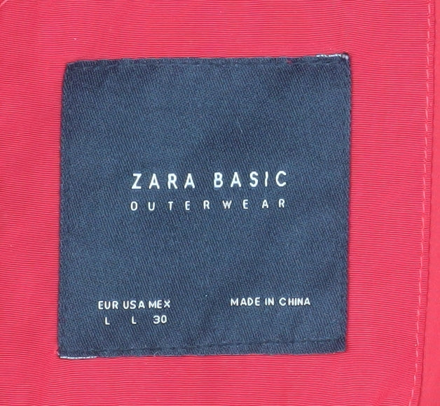 Zara Women Red Puffer Jacket L Quilted Winter Coat