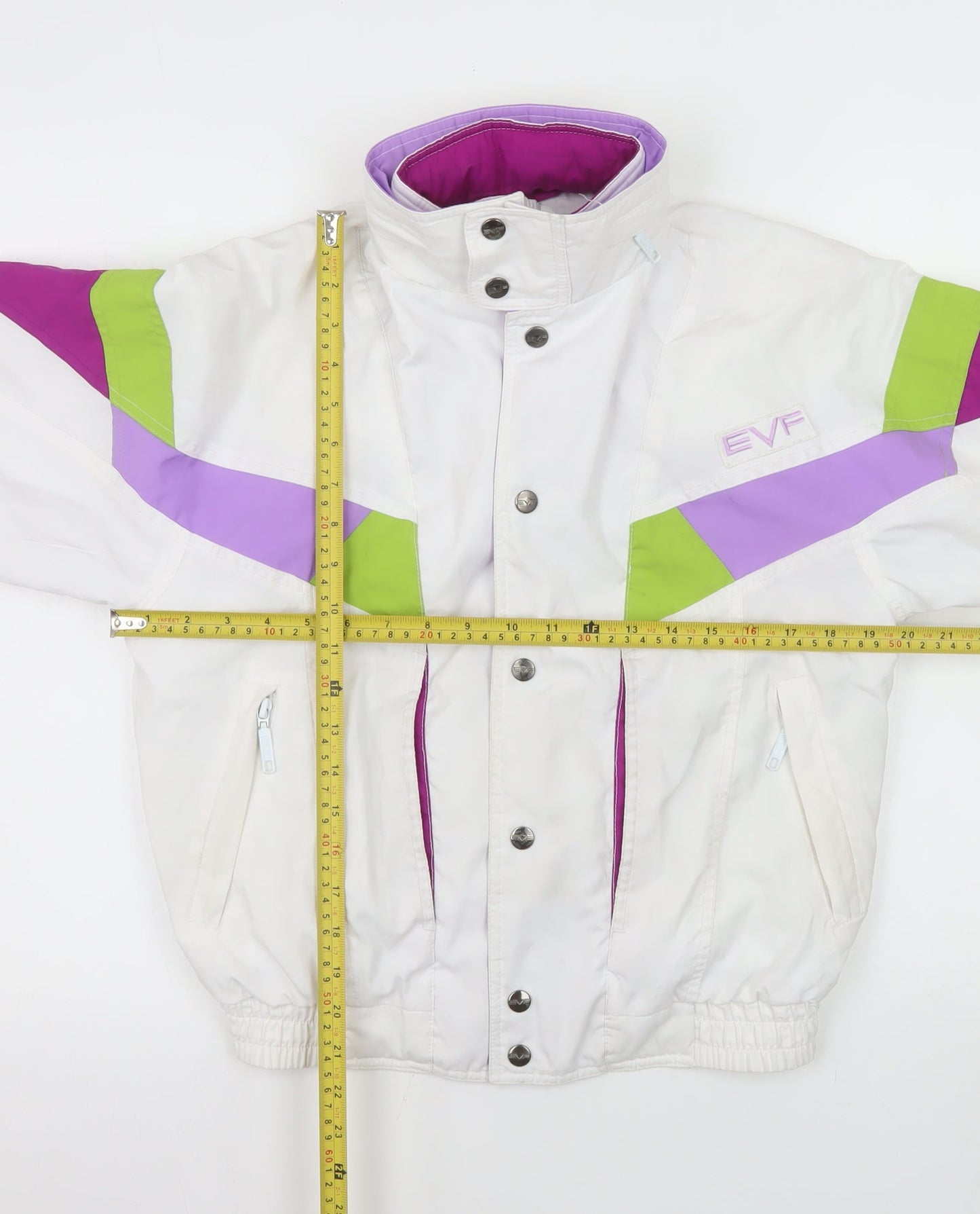 EVF Teens White 90s Retro Ski Jacket Size 8 Polyester Winter