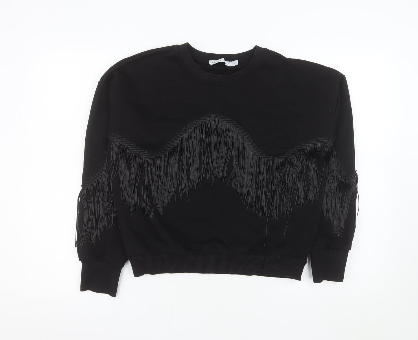 Warehouse Women's Black Fringe Crew Neck Pullover Jumper Size 8
