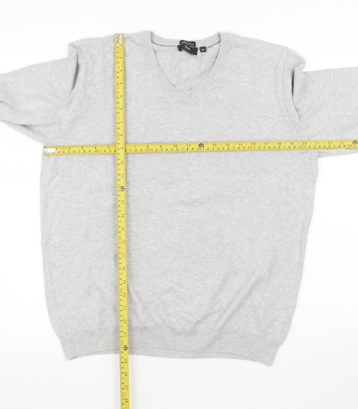 Hugo Boss Men’s Grey Cotton V-Neck Regular Fit Jumper Size M