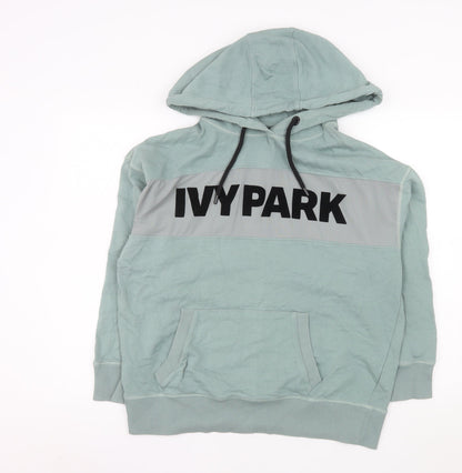 Additional front view of Ivy Park Women's Green Pullover Hoodie Medium Cotton Blend Logo Sweatshirt