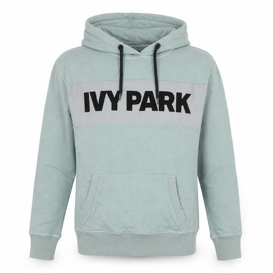 Front view of Ivy Park Women's Green Pullover Hoodie Medium Cotton Blend Logo Sweatshirt