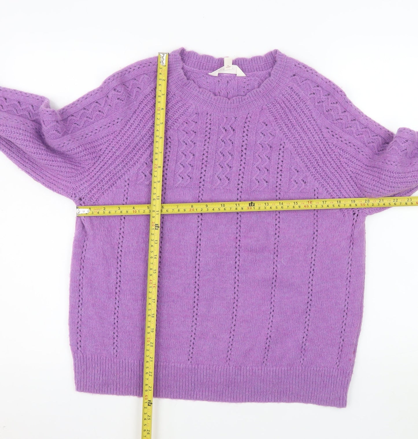 Marks and Spencer Women Purple Cable-Knit Wool Blend Jumper Size 16