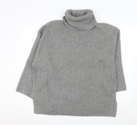 H&M Women’s Grey Roll Neck Ribbed Knit Wool Blend Jumper Size L