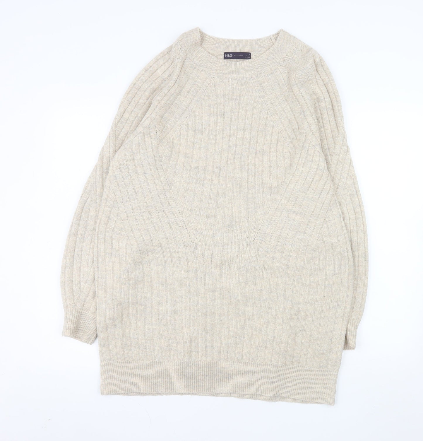 Marks and Spencer Women’s Beige Long Sleeve Ribbed Knit Pullover Jumper M